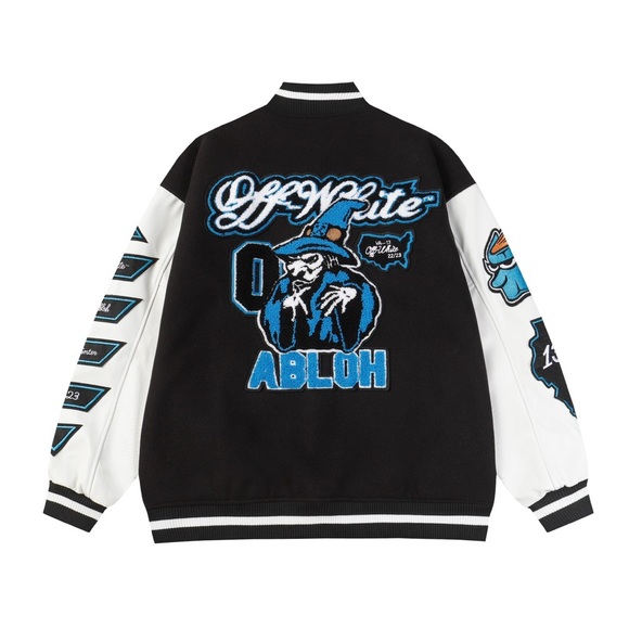 Off-White Black and White Bomber Jacket with Blue Accents - Picture 2 of 6